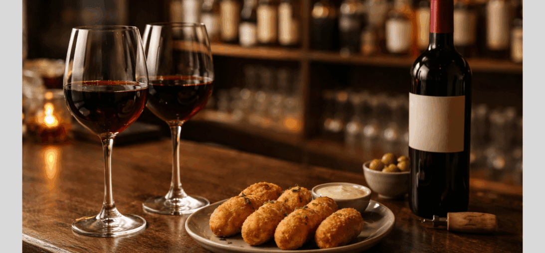 CROQUETAS Y VINO, LOS MARIDAJES QUE FUNCIONAN DE LUJO EN BARES Y TABERNAS MADRILEÑAS